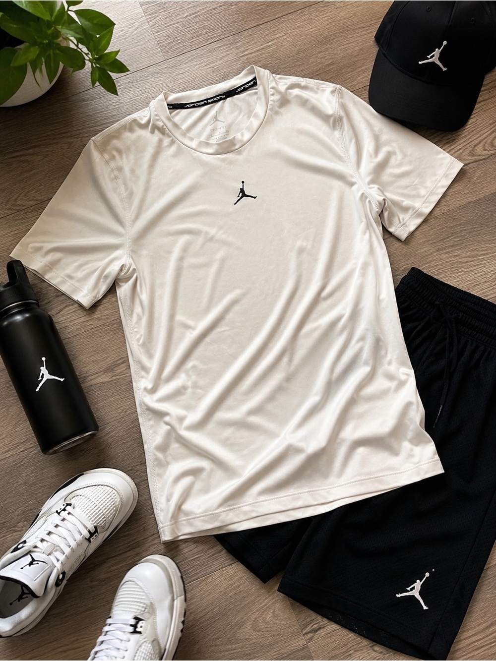 Jordan White Short Sleeve Performance Tee with Black Jumpman Adult Small
